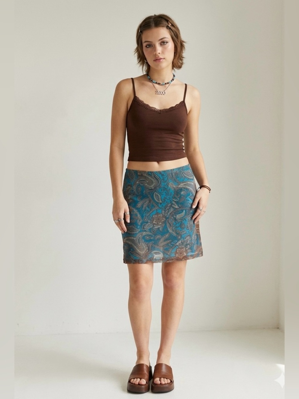 VINTAGE 90s Wrapper Mesh Paisley Midi Skirt // Boho Whimsygoth // Large
